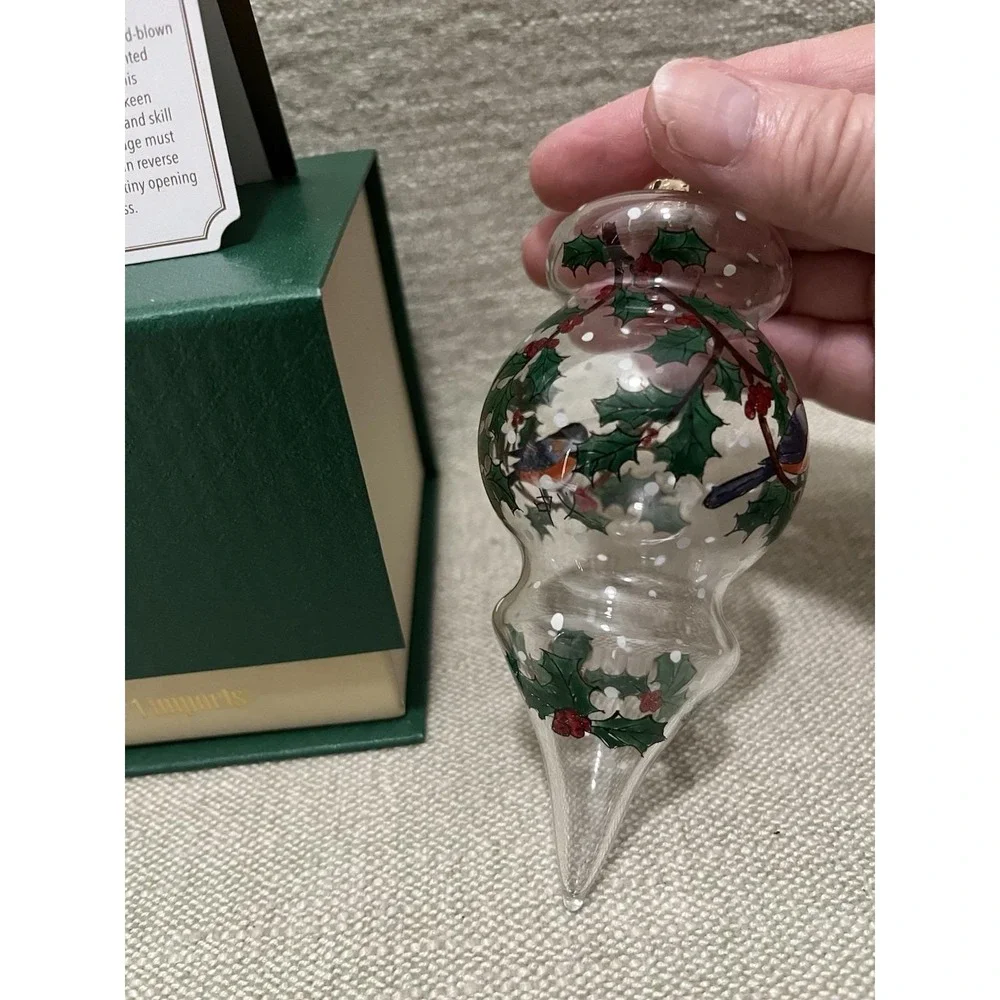 Reverse Hand Paint Teardrop Christmas Ornament Winter Bird Holly Pier 1 Li Bien